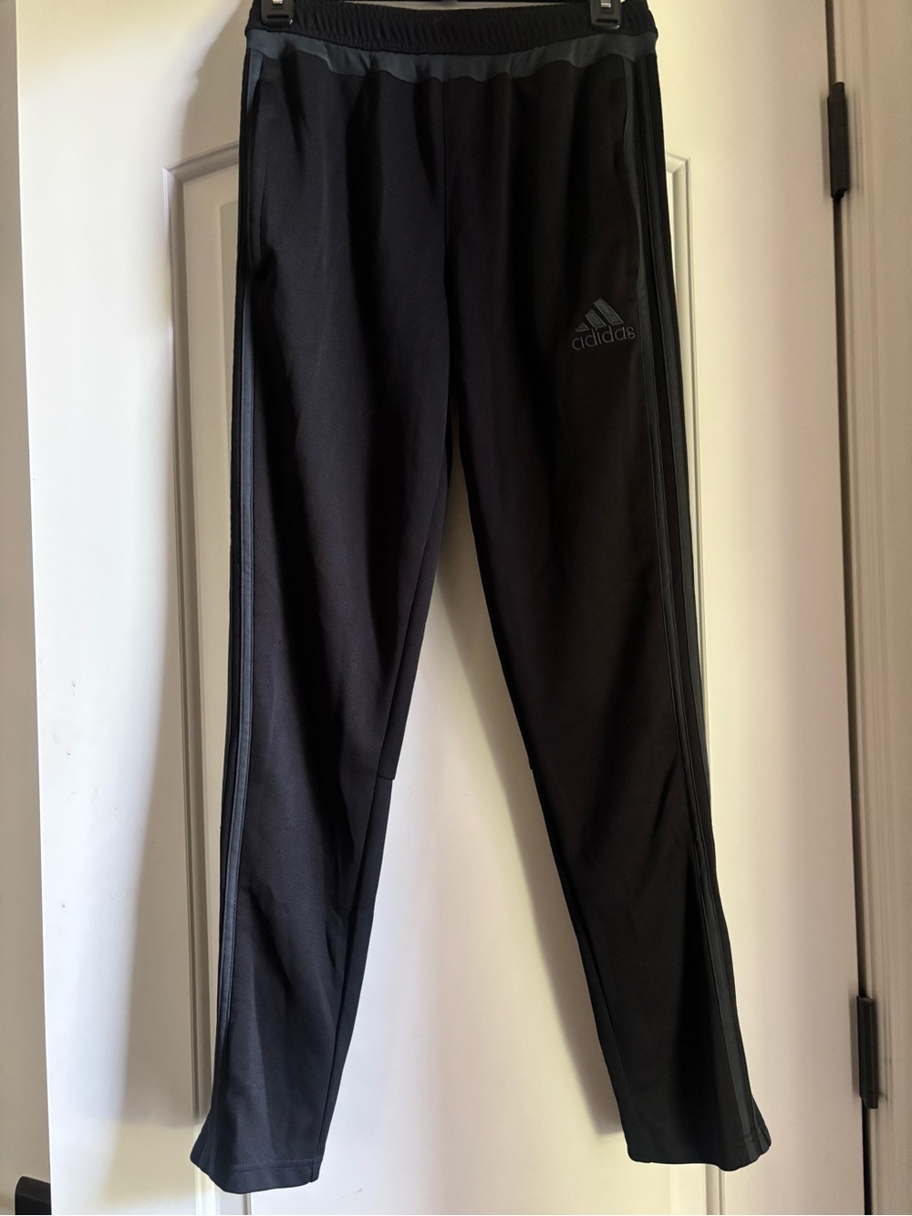 adidas Black Kids Track Joggers with Gray Stripes